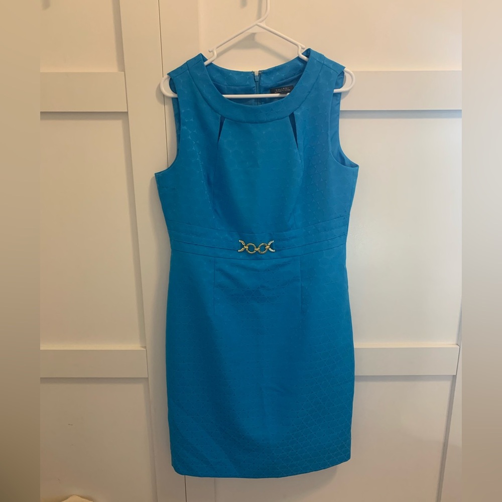 Sleeveless Turquoise Sheath Dress with Waist Detail
